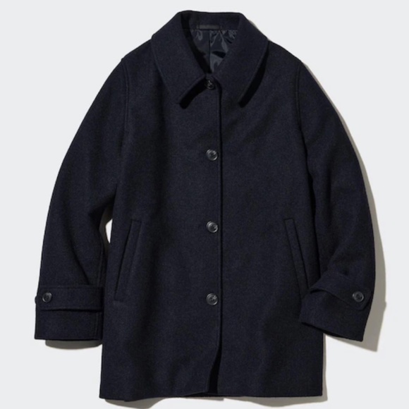 NWT Uniqlo Women Oversized Wool blend Brushed Short Coat Jacket Navy Size S - Picture 6 of 11